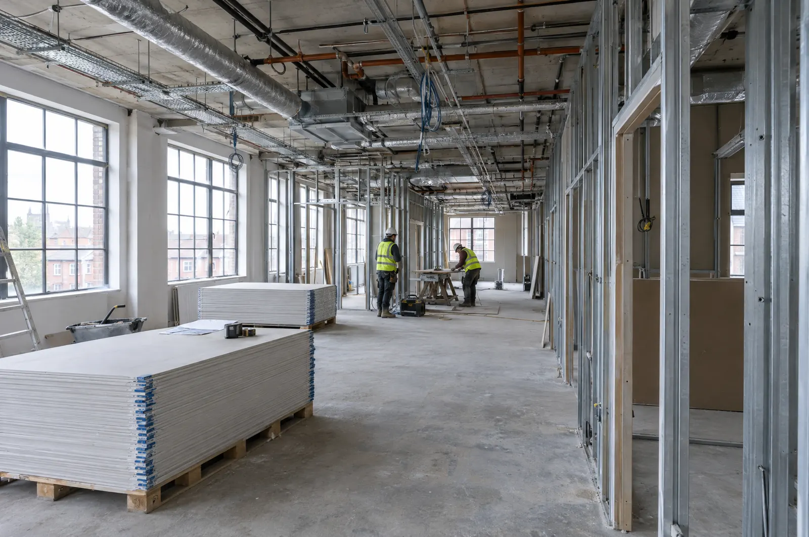 A former office floor being divided into apartments