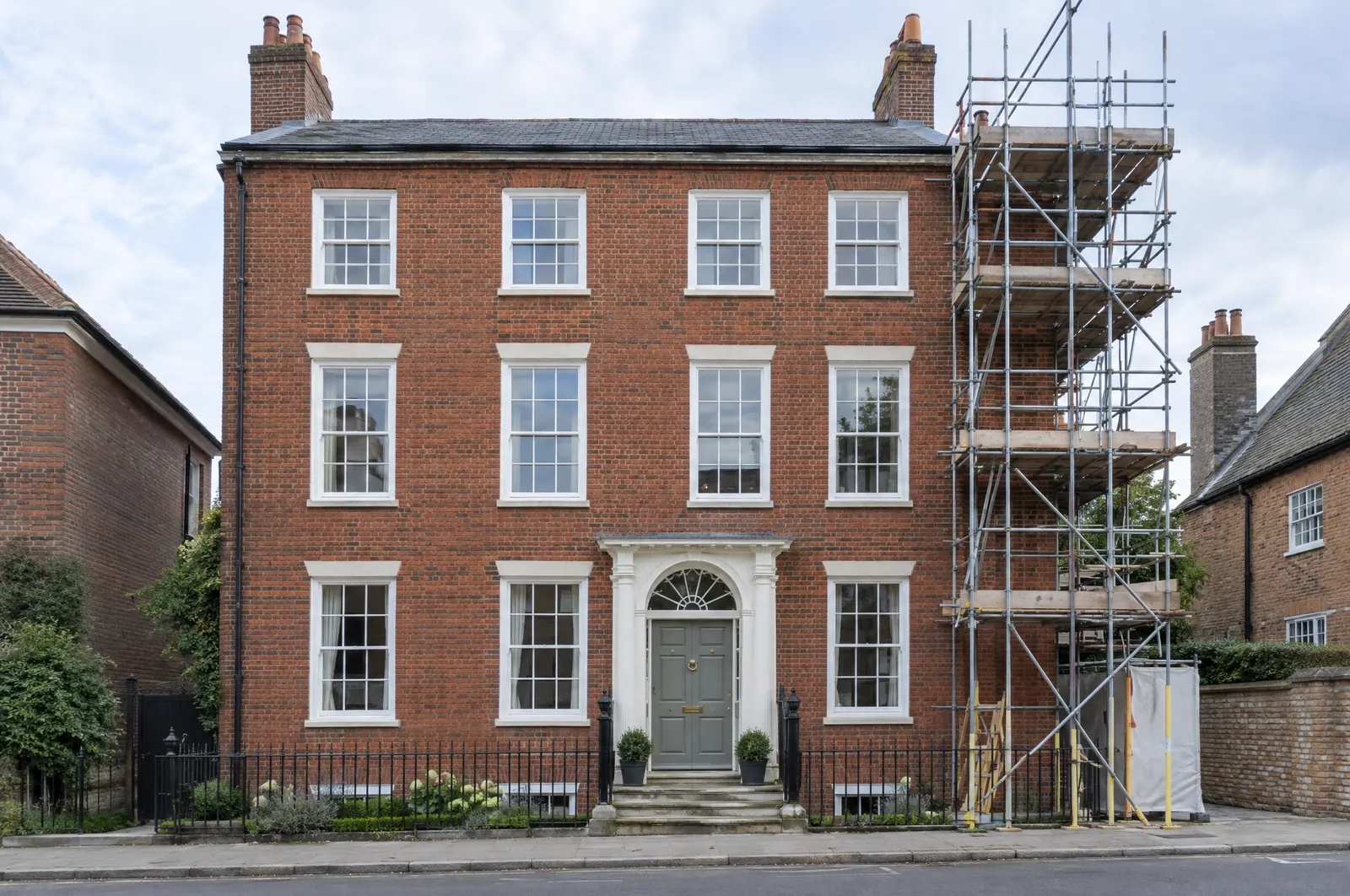 A listed Georgian townhouse with restoration scaffolding